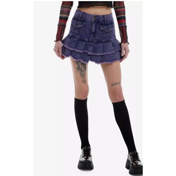 Hot Topic Social Collision Purple Size Juniors Medium Denim Tiered Jean Skirt - Picture 1 of 12